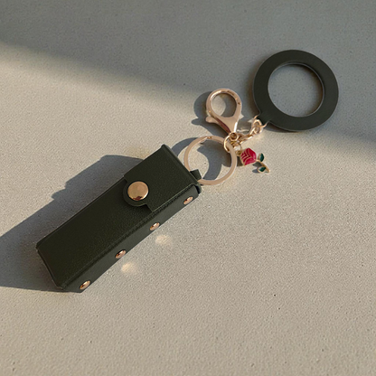 Lipstick Holder Keychain with Round Mirror & Charm