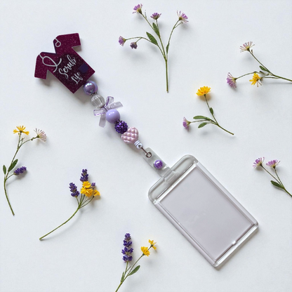 Nursing Scrub Top Badge Reel with Acrylic Beads and Charms/ Retractable ID Holder, Multiple Colors Options