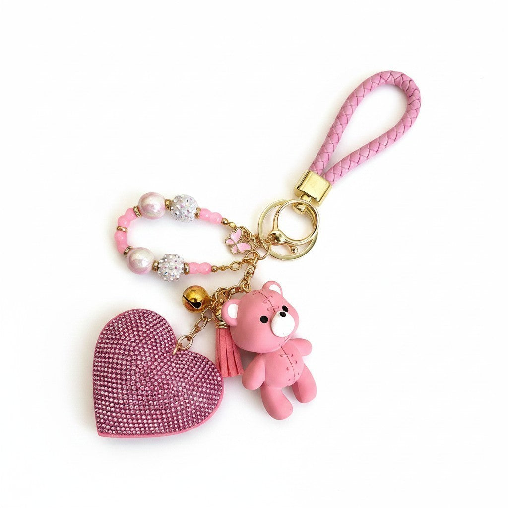 Pink Bear & Heart Bag Charm /  Keychain