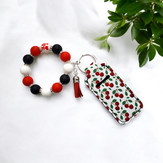 Silicone Beaded Wristlet Keychain Lip Gloss Holder