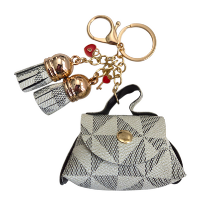 Faux Leather Geometric Pattern Mini Keychain Handbag with or without Charms