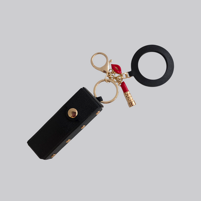 Lipstick Holder Keychain with Round Mirror & Charm