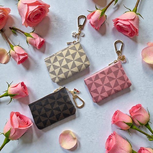 Geometric Pattern Keychain Coin Purse with Charms