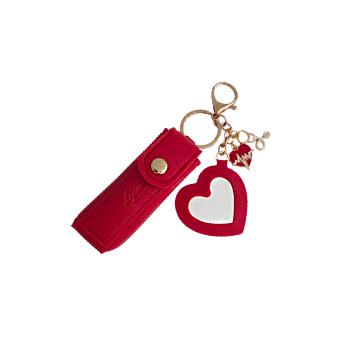 Lipstick Holder Keychain with Heart Mirror & Charm