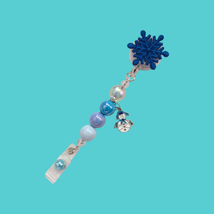 Interchangeable Snowflake Patches Badge Reel with Acrylic Beads & Charm, / Retractable ID Holder