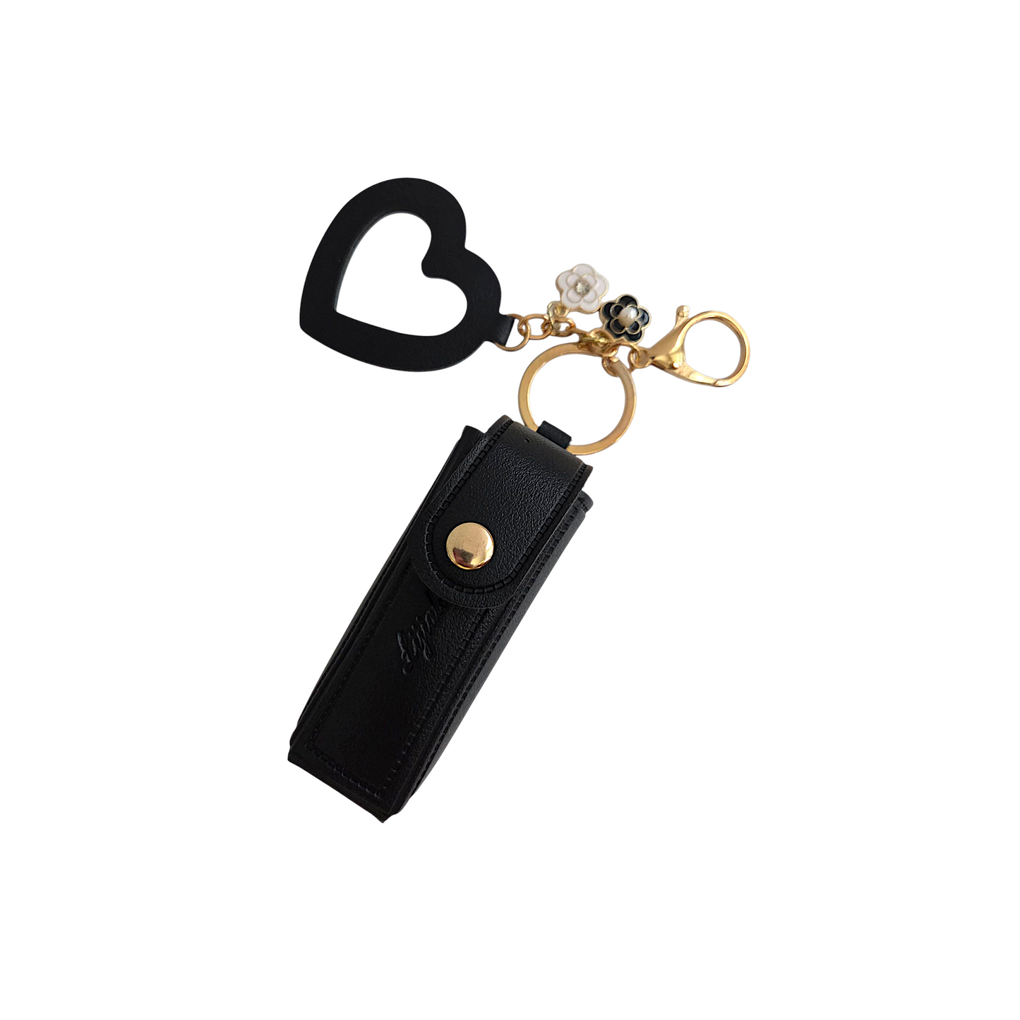 Lipstick Holder Keychain with Heart Mirror & Charm