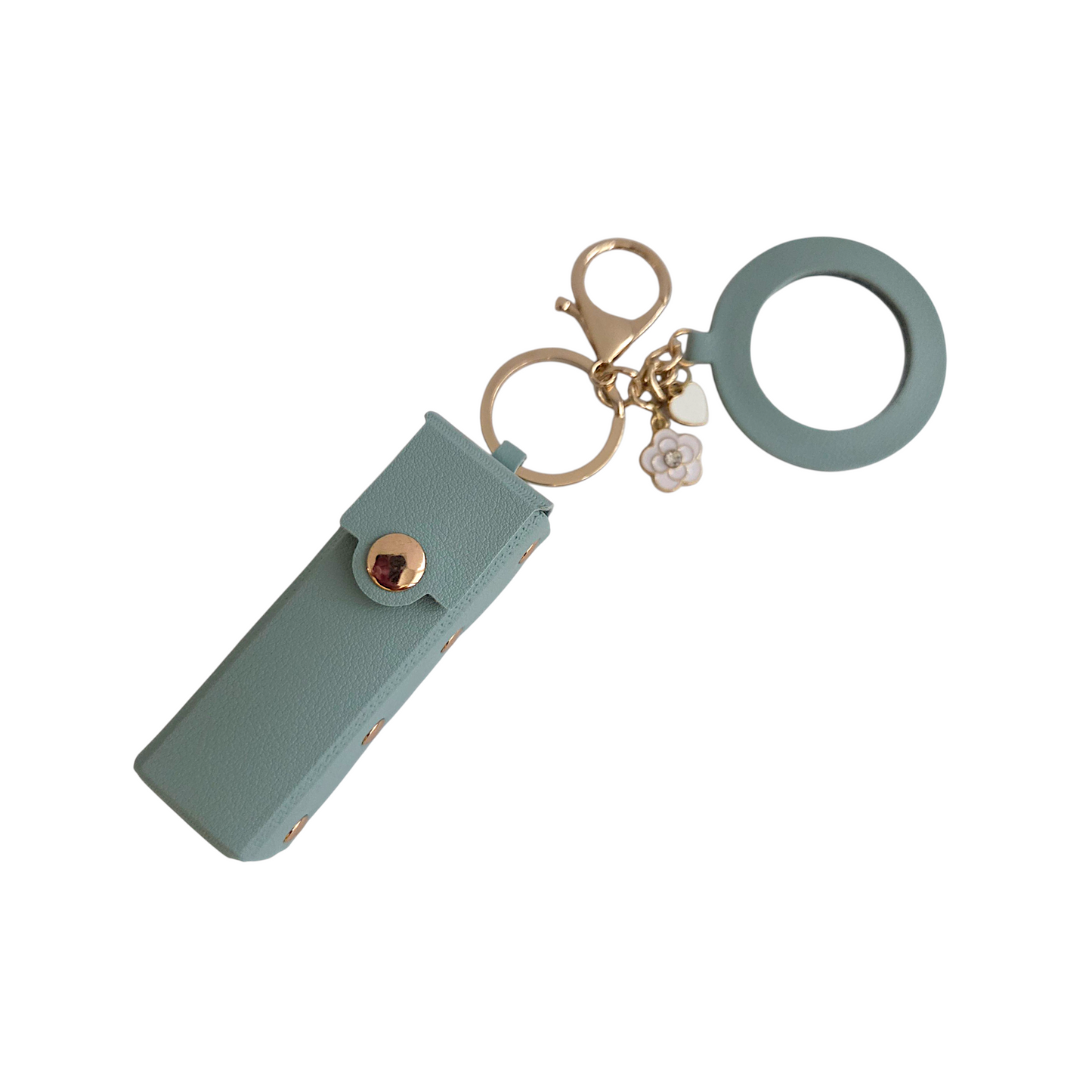 Lipstick Holder Keychain with Round Mirror & Charm