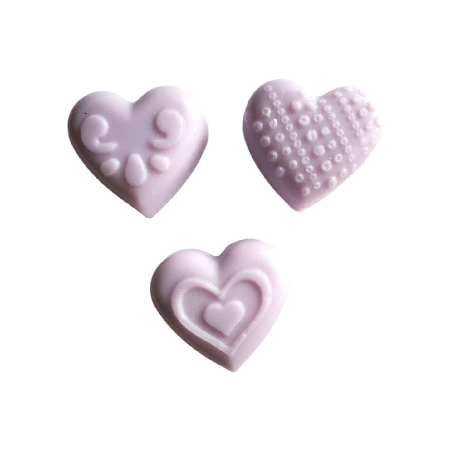 Three purple elegant heart soy wax melts
