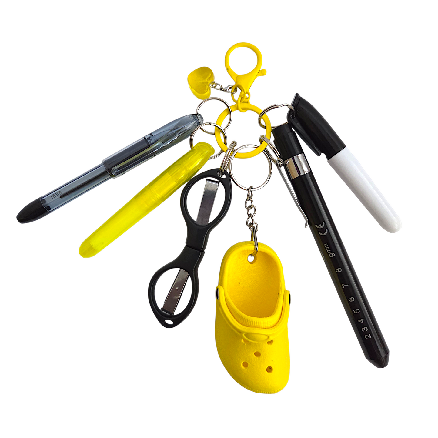 Badge Reel Accessory Set: Mini pen, highlighter, Sharpe, Scissors Penlight