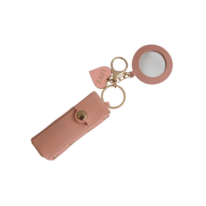 Lipstick Holder Keychain with Round Mirror & Charm