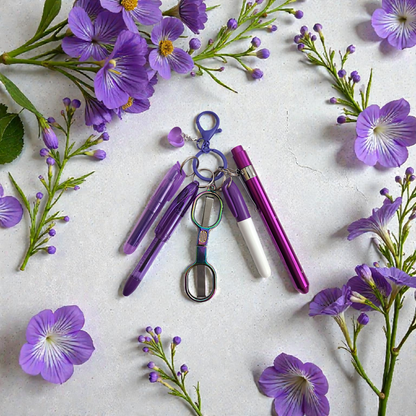 Badge Reel Accessory Set: Mini pen, highlighter, Sharpe, Scissors Penlight