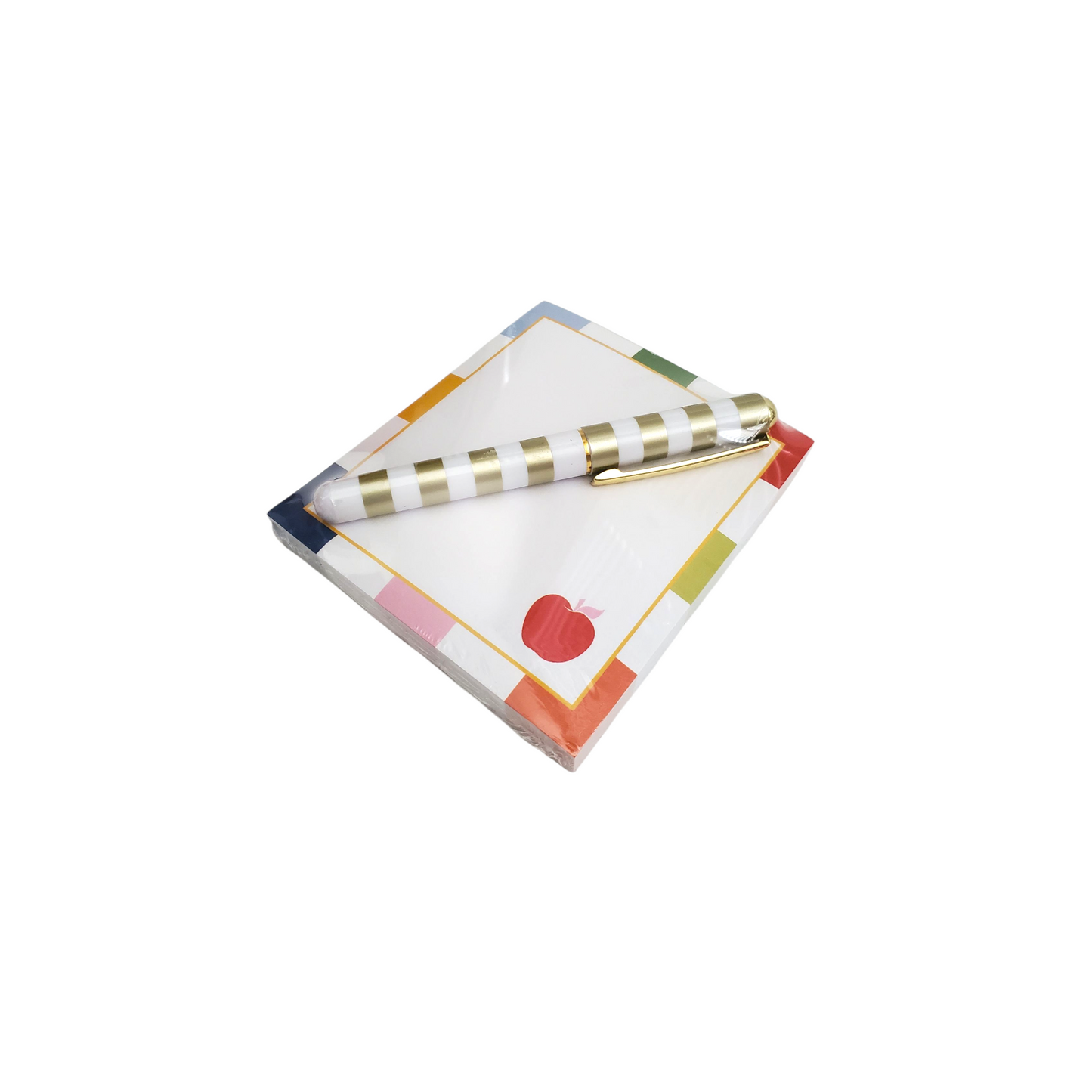 Teacher Appreciation Gift with Apple Note Pad & Mini Striped Pen / Gift Set