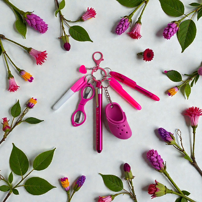 Badge Reel Accessory Set: Mini pen, highlighter, Sharpe, Scissors Penlight