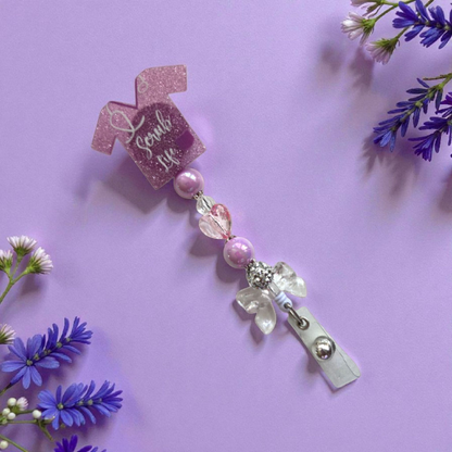 Nursing Scrub Top Badge Reel with Acrylic Beads and Charms/ Retractable ID Holder, Multiple Colors Options