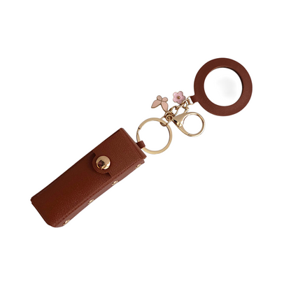 Lipstick Holder Keychain with Round Mirror & Charm