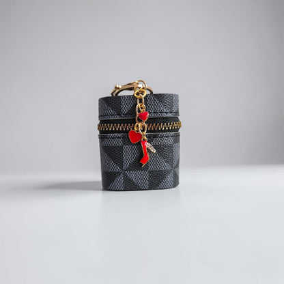 Faux Leather Geometric Pattern Earbud Holder Keychain with Charms