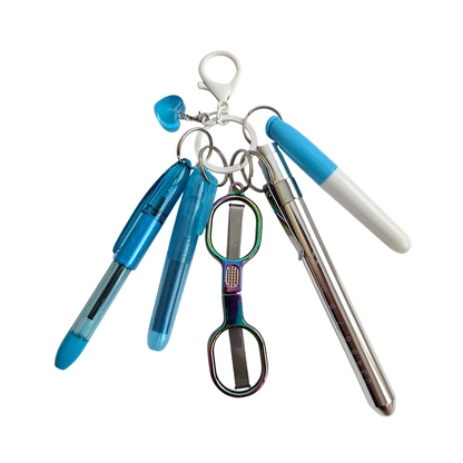 Badge Reel Accessory Set: Mini pen, highlighter, Sharpe, Scissors Penlight