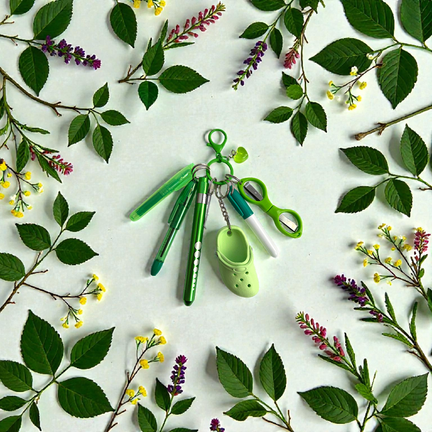 Badge Reel Accessory Set: Mini pen, highlighter, Sharpe, Scissors Penlight