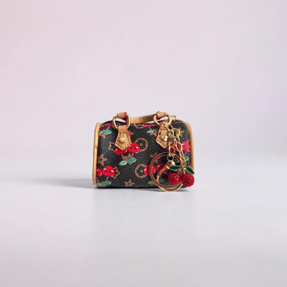 Mini Barrel Bag Keychain with Cherry Design and Charm