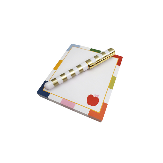 Teacher Appreciation Gift with Apple Note Pad & Mini Striped Pen / Gift Set