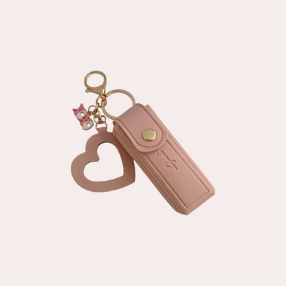 Lipstick Holder Keychain with Heart Mirror & Charm