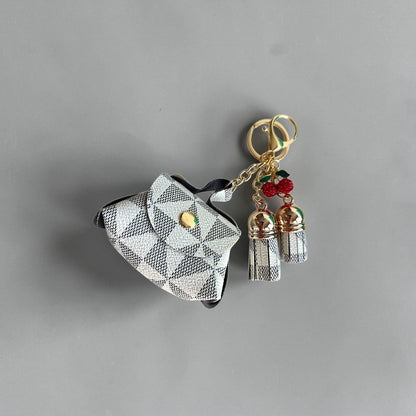Faux Leather Geometric Pattern Mini Keychain Handbag with Charms