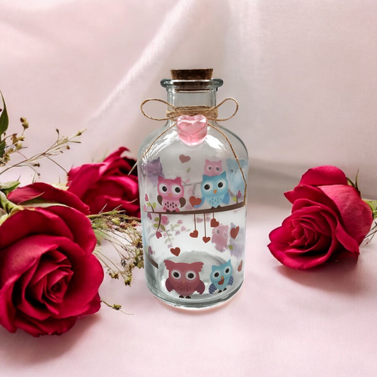 Owls & Heart Glass Jar with Cork