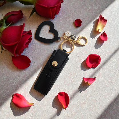 Lipstick Holder Keychain with Heart Mirror & Charm