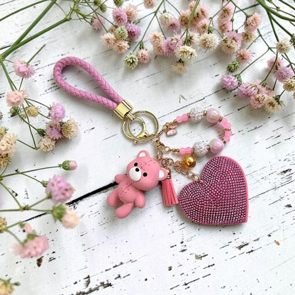 Pink Bear & Heart Bag Charm /  Keychain