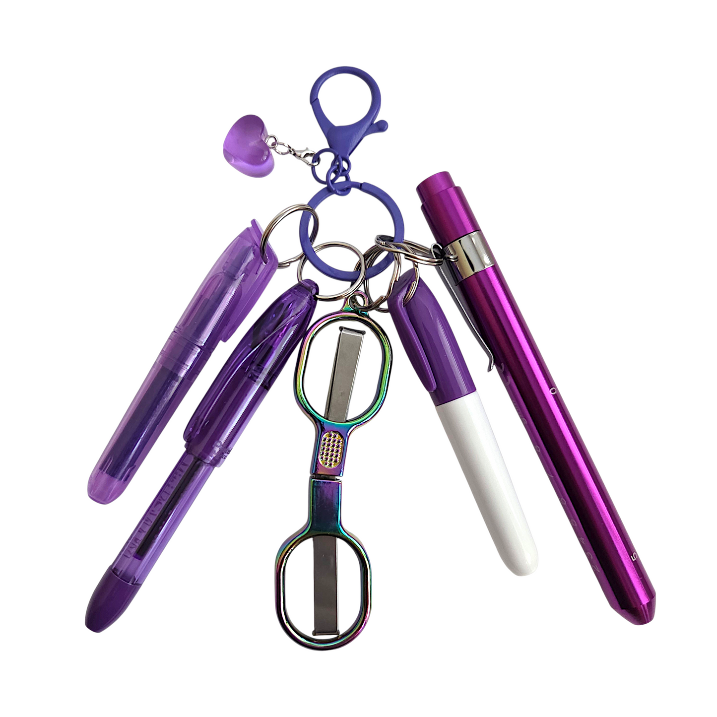 Badge Reel Accessory Set: Mini pen, highlighter, Sharpe, Scissors Penlight