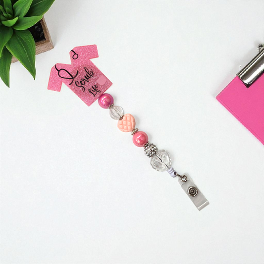 Nursing Scrub Top Badge Reel with Acrylic Beads