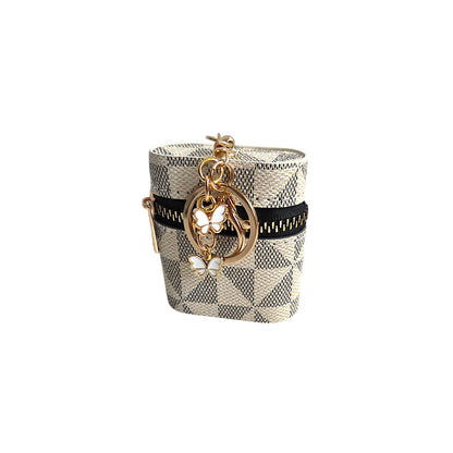 Faux Leather Geometric Pattern Earbud Holder Keychain with Charms