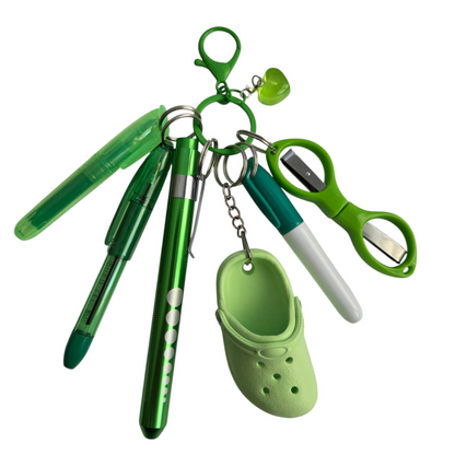 Badge Reel Accessory Set: Mini pen, highlighter, Sharpe, Scissors Penlight