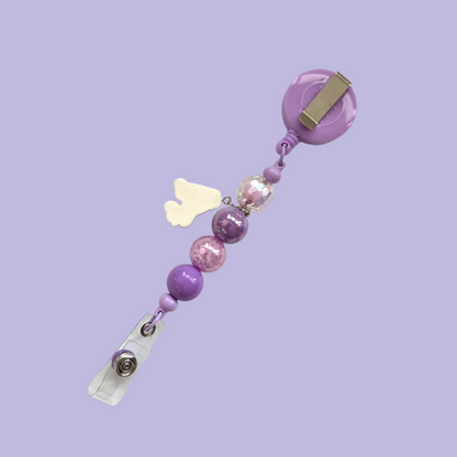 Interchangeable Heart Patches Badge Reel with Acrylic Beads & Roller Skate Charm, / Retractable ID Holder