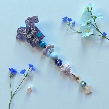 Nursing Scrub Top Badge Reel with Acrylic Beads and Charms/ Retractable ID Holder, Multiple Colors Options