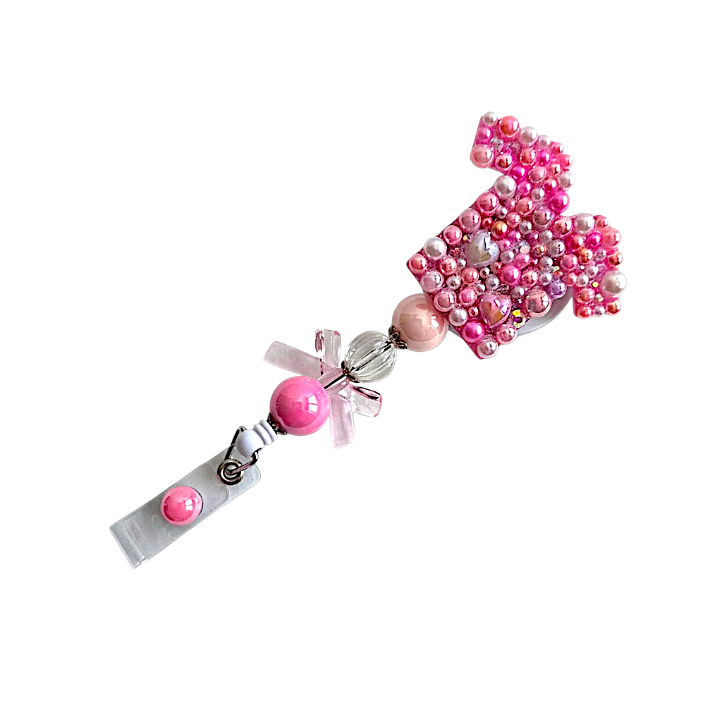 Blinged Nurse Badge Reel with Acrylic Beads and Charms, Retractable ID Holder