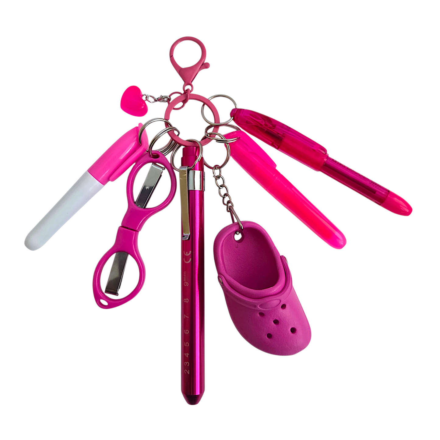 Badge Reel Accessory Set: Mini pen, highlighter, Sharpe, Scissors Penlight