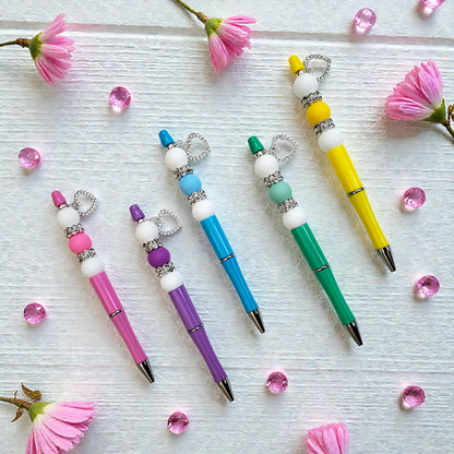 Beaded Pen with Diamond Heart Charm