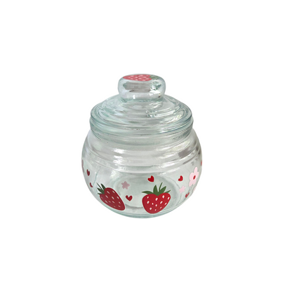 Glass Jar with Lid / Canister/ Storage Container with Strawberries and Flowers Decor