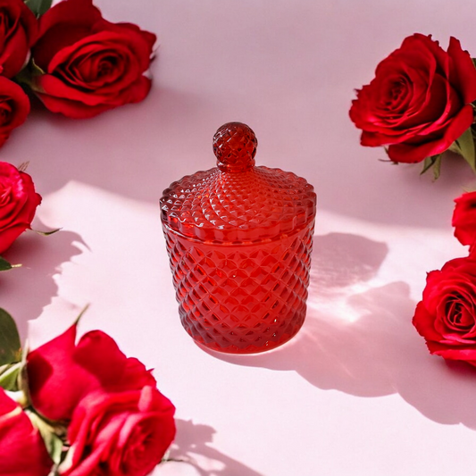 Red Glass Container/ Jar / Candy Dish / Trinkets Dish