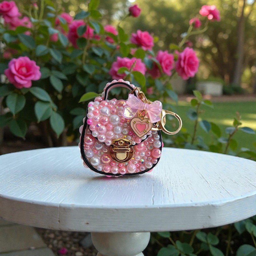 Blinged Mini Saddle Bag Keychains Purse with Charms