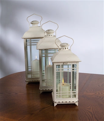 Melrose International Metal/Glass White Lanterns (Set of 3)