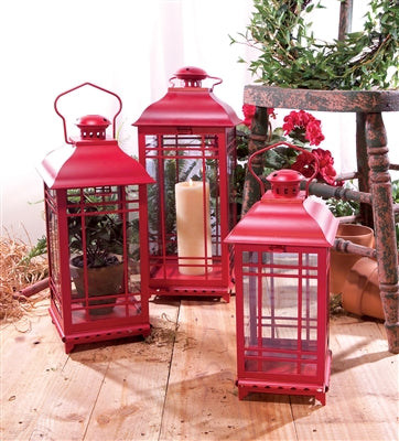 Melrose International Metal/Glass Red Lanterns (Set of 3)