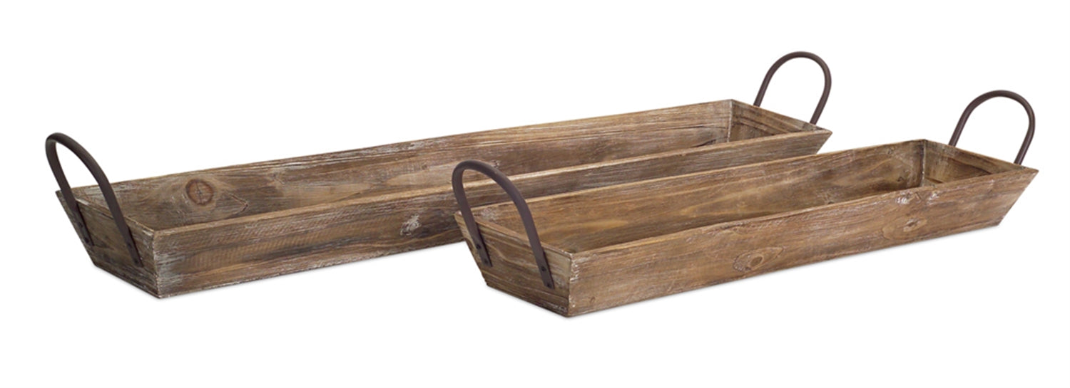 Wooden Tray w/Handles (Set of 2)