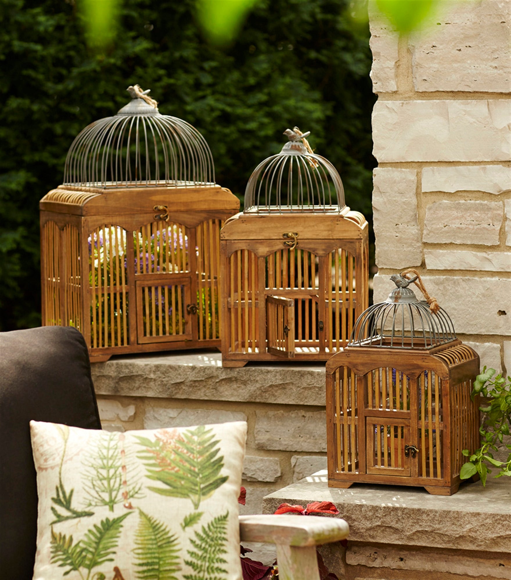 Wood metal bird cages set of 3