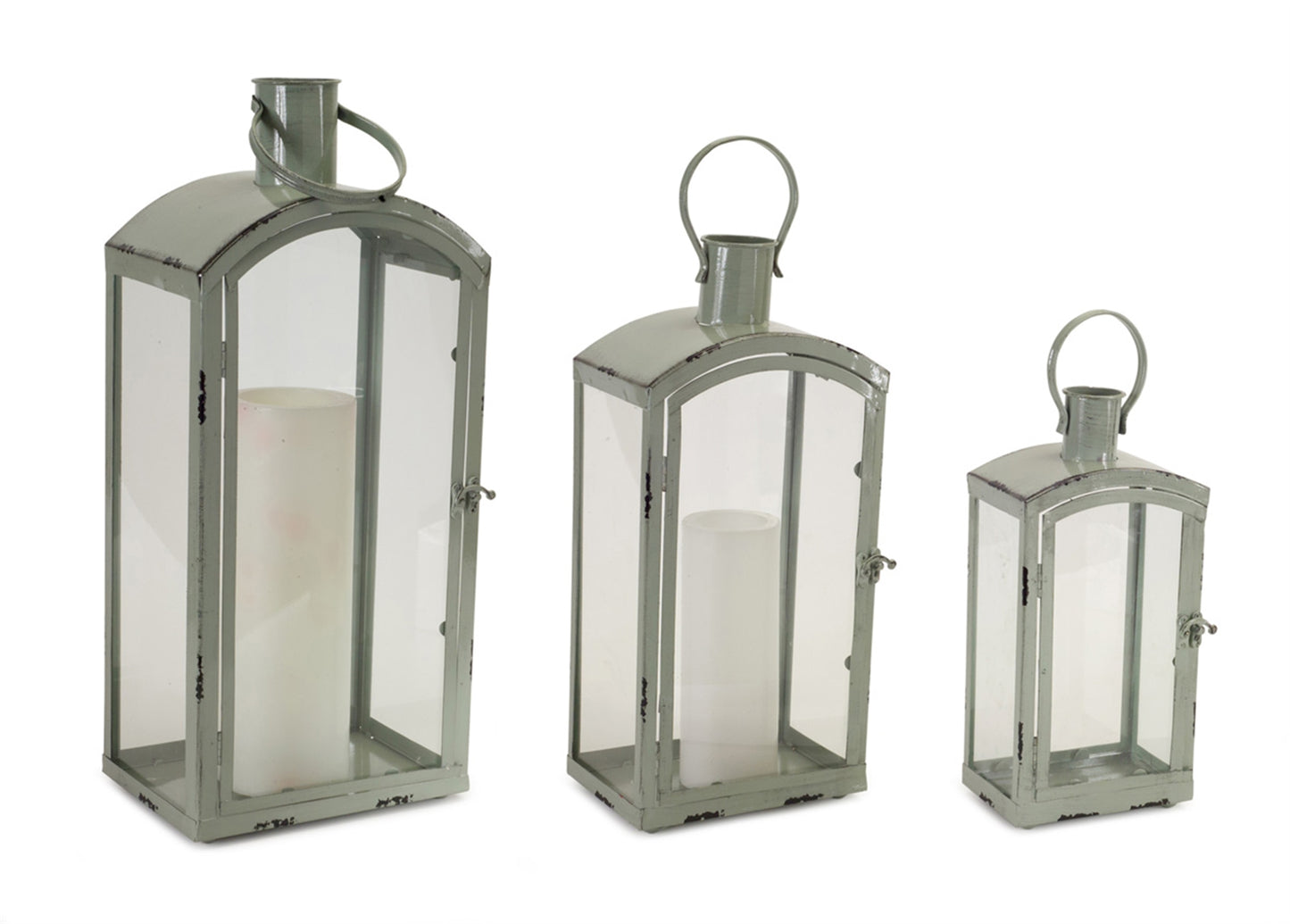 Metal/Glass Aqua Lantern ( Set of 3)