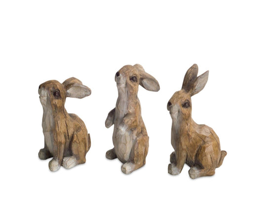brown white carved polystone  rabbit figurines, set of six