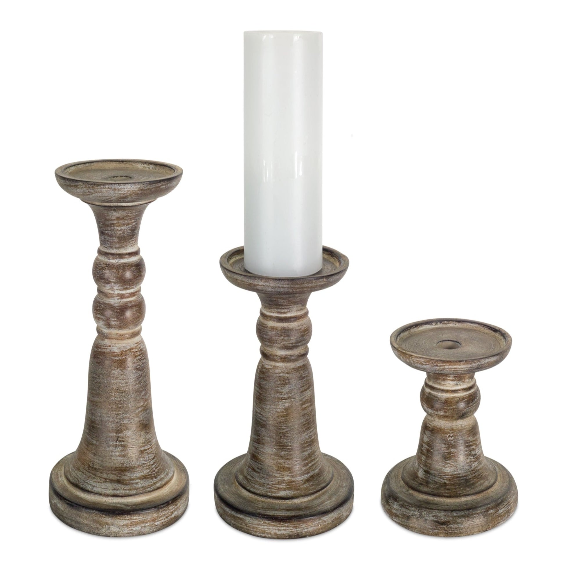 Rustic stone candle holders, set of  3 brown weathered stone candle holders. The classic shape paired with the heavily weathered finish