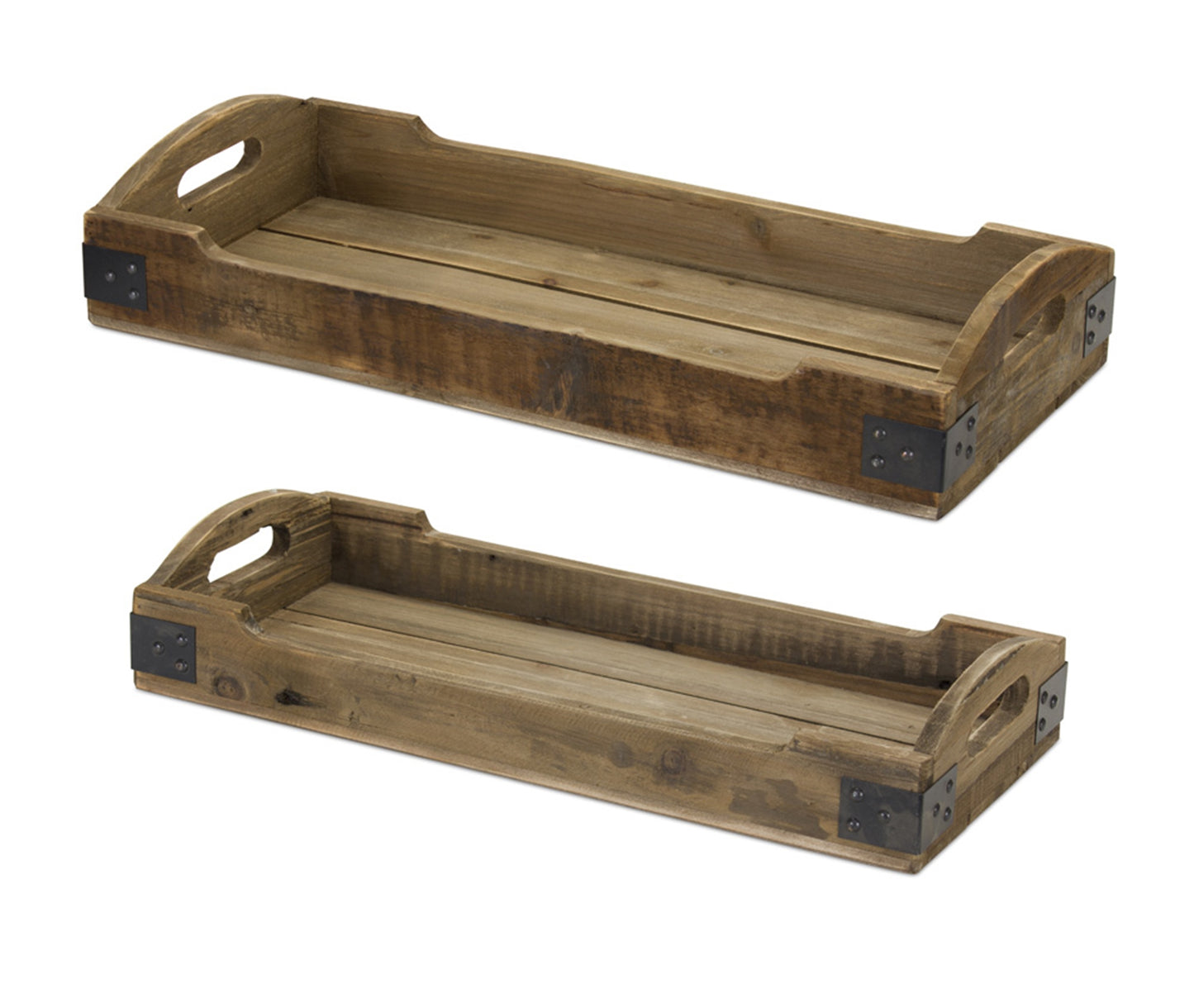 Rustic Wooden Iron Crate Trays, natural fir wood composition paired with the traditional iron metal.