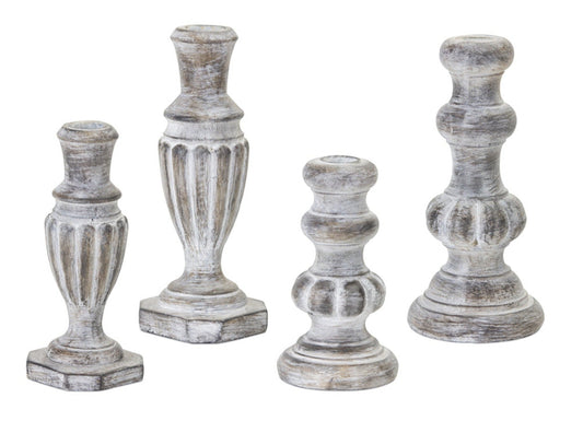 Grey/White Rustic Candle Holders (Set of 4)